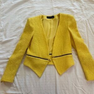 Zara yellow blazer jacket removable torso cropped convertible bright color knit